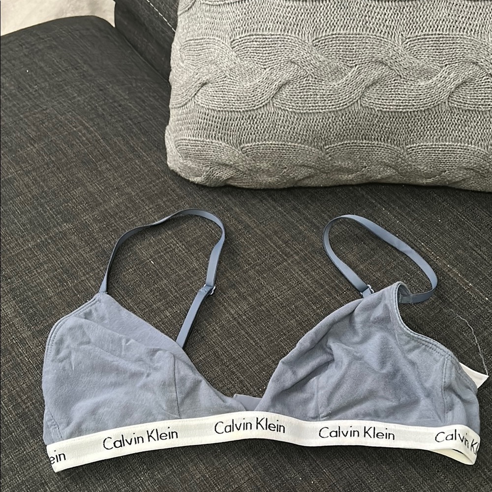 Calvin Klein Blue Bra with Elastic Band and Triangle Design